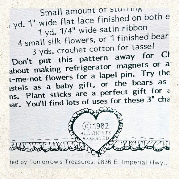 Vtg Tomorrow's Treasure Beary Christmas Sewing Bear Basquet Heart Pattern TT109 - Picture 3 of 6